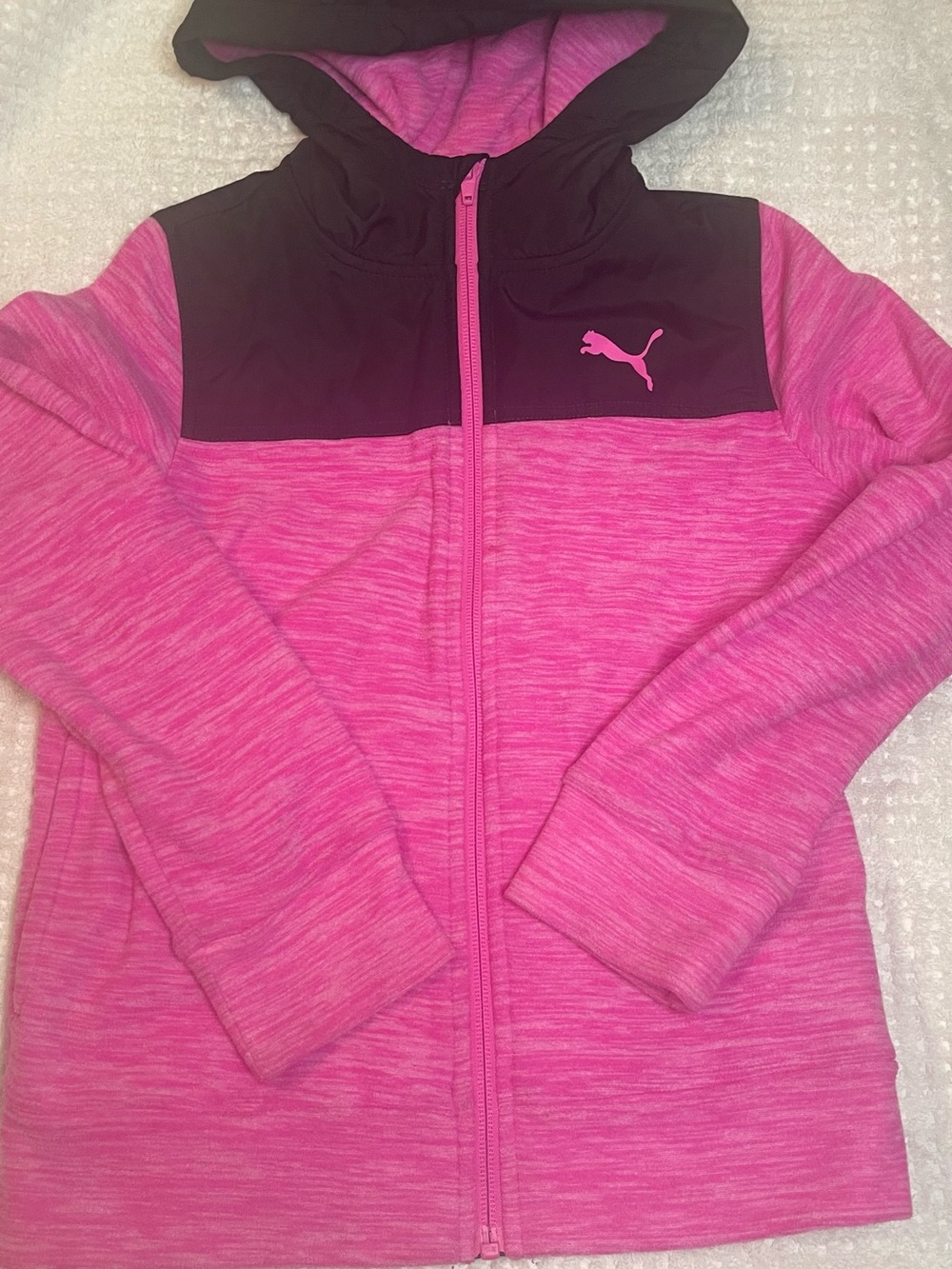 Puma Pink and Black Girls' Hooded Zip Puffer Jacket